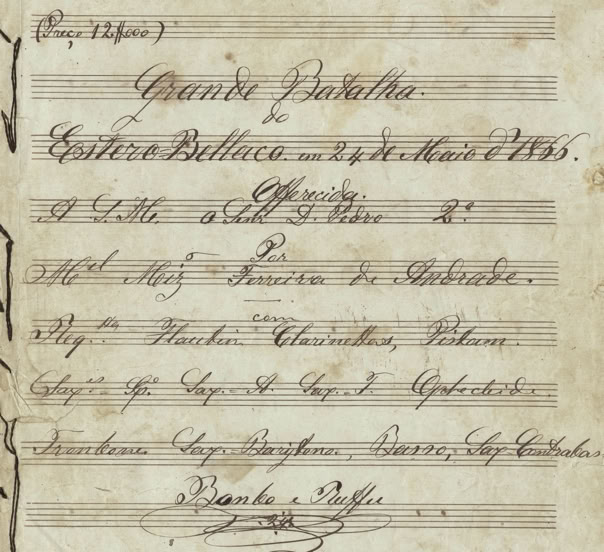 Capa da Grande Batalba de Estero Bellaco de 24 de maio de 1866 com indicação de instrumentos. Acervo A.A.Bispo. Copyright